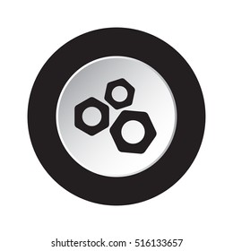 isolated round black and white button with black three nuts icon