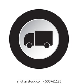 isolated round black and white button with black lorry car icon
