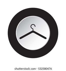 isolated round black and white button with black clothes hanger icon