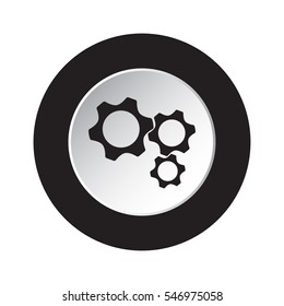 isolated round black and white button with black three cogwheel icon