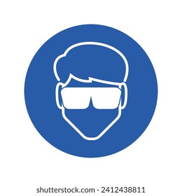 Isolated round blue instruction sign of mandatory to wear a safety glasses or goggle, eye protection sign