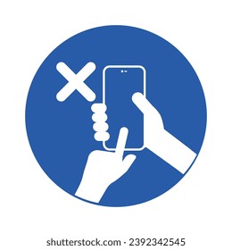 Isolated round blue safety sign of do not use cellphone, cellular phone is prohibited, handphone not allowed