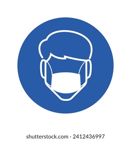 Isolated round blue sign of face mask is mandatory for industrial safety sign