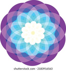 Isolated Round Colorful Flower. Flower Icon With Transparent Lilac Petals. Background Template. Floral Ornament.