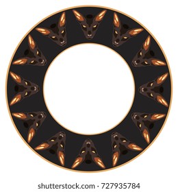 Isolated round element or frame with demonic cat faces. Halloween autumn colors.