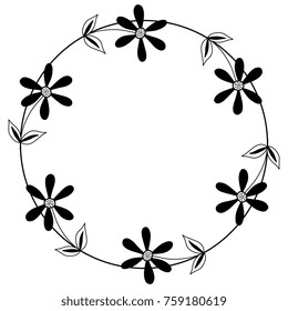 Isolated round floral frame with folk motifs. Based on Pueblo Indians floral element.