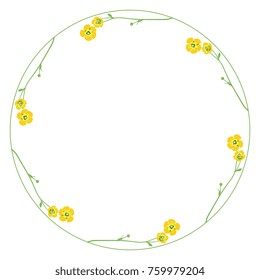 Isolated round floral vector frame. Wreath of buttercup flowers.