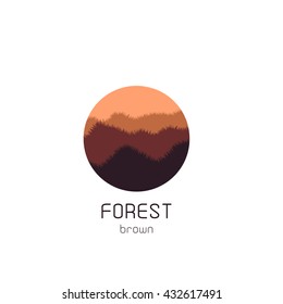 Isolated round forest vector logo. Golden silhouette logotype.