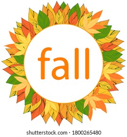 Isolated round frame made of simple leaves. Autumn frame for postcards and banners.