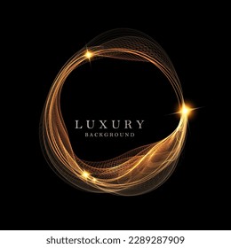 Isolated round frame, small transparent gold tulle on a black background
