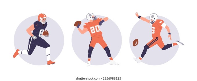 Isolated round icon composition with american football player playing team sport game match