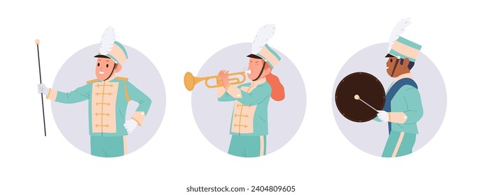 Isolated round icon composition set with happy children artist of music festive orchestra characters