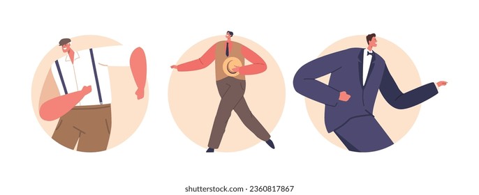 Isolated Round Icons Or Avatars With Retro Men Dance Embodies The Charm Of Bygone Eras, With Suave Moves