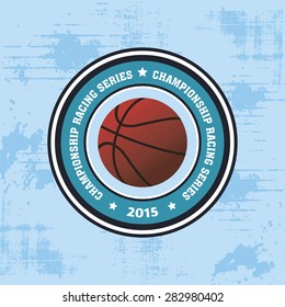 Isolated round label with a basketball ball. Vector illustration