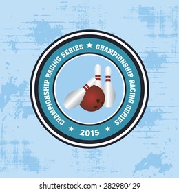 Isolated round label with bowling elements. Vector illustration