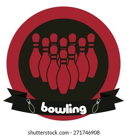 Isolated round label with bowling pins and text. Vector illustration