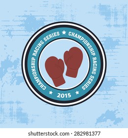 Isolated round label with boxing gauntlets. Vector illustration