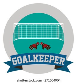 Isolated round label with a ribbon with text and some soccer elements. Vector illustration