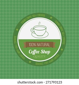 Isolated round label with text and a coffee mug. Vector illustration