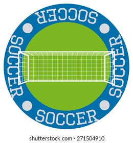 Isolated round label with text and a soccer net. Vector illustration