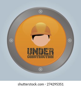 Isolated round label with an under construction icon. Vector illustration