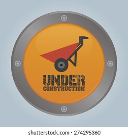 Isolated round label with an under construction icon. Vector illustration