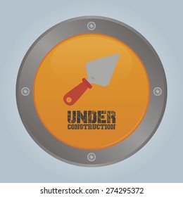 Isolated round label with an under construction icon. Vector illustration