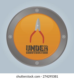 Isolated round label with an under construction icon. Vector illustration