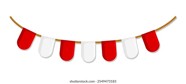 Isolated Round Red and White Bunting Flag vector in Flat style, Festive decoration graphic elements, Christmas, Birthday and Celebration clip art for Banner and Greeting card, vector stock