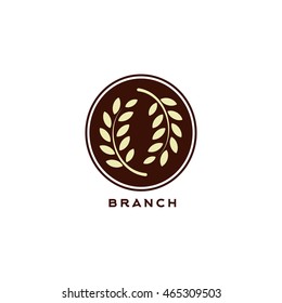 Isolated round shape abstract agricultural vector logo. Wheat ear silhouette logotype on the black background. Farm icon. Harvesting illustration. Bakery emblem.