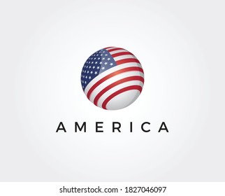 Isolated round shape American flag vector logo. US national symbol on the white background logotype.