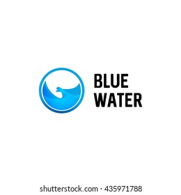 Isolated round shape blue color vector logo. Water in the circle logotype. 