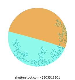 Isolated round shape with color summer background. Plant elements on a bright background, dots, leaves. Banner and poster design. Vector flat illustration.