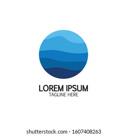 Isolated round shape logo. Blue color logotype. Flowing water image. Sea, ocean, river surface.