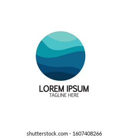 Isolated round shape logo. Blue color logotype. Flowing water image. Sea, ocean, river surface.