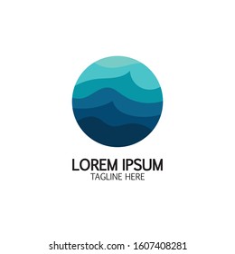 Isolated round shape logo. Blue color logotype. Flowing water image. Sea, ocean, river surface.