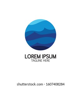 Isolated round shape logo. Blue color logotype. Flowing water image. Sea, ocean, river surface.