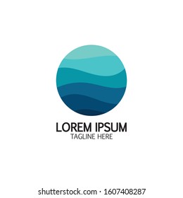 Isolated round shape logo. Blue color logotype. Flowing water image. Sea, ocean, river surface.