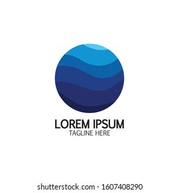 Isolated round shape logo. Blue color logotype. Flowing water image. Sea, ocean, river surface.