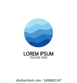 Isolated round shape logo. Blue color logotype. Flowing water image. Sea, ocean, river surface.