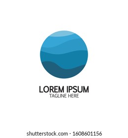 Isolated round shape logo. Blue color logotype. Flowing water image. Sea, ocean, river surface.
