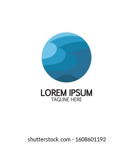 Isolated round shape logo. Blue color logotype. Flowing water image. Sea, ocean, river surface.