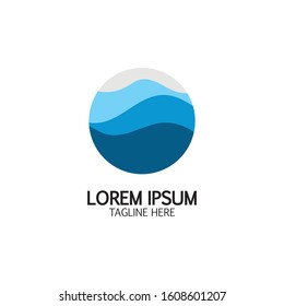 Isolated round shape logo. Blue color logotype. Flowing water image. Sea, ocean, river surface.