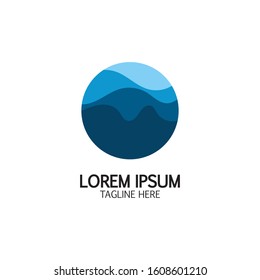 Isolated round shape logo. Blue color logotype. Flowing water image. Sea, ocean, river surface.