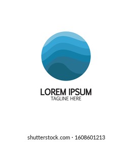 Isolated round shape logo. Blue color logotype. Flowing water image. Sea, ocean, river surface.