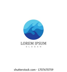 Isolated round shape logo. Blue color logotype. Flowing water image. Sea, ocean, river surface.