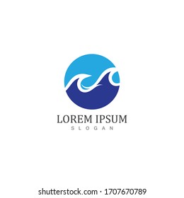 Isolated round shape logo. Blue color logotype. Flowing water image. Sea, ocean, river surface.