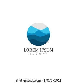 Isolated round shape logo. Blue color logotype. Flowing water image. Sea, ocean, river surface.