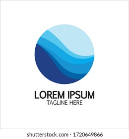 Isolated round shape logo. Blue color logotype. Flowing water image. Sea  ocean  river surface.