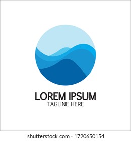 Logo de forma redonda aislada. Logotipo de color azul. Imagen de agua flotante. Superficie del río oceánico.